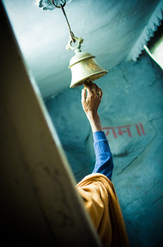 bell ringer at the World Peace Puja in Rishikesh